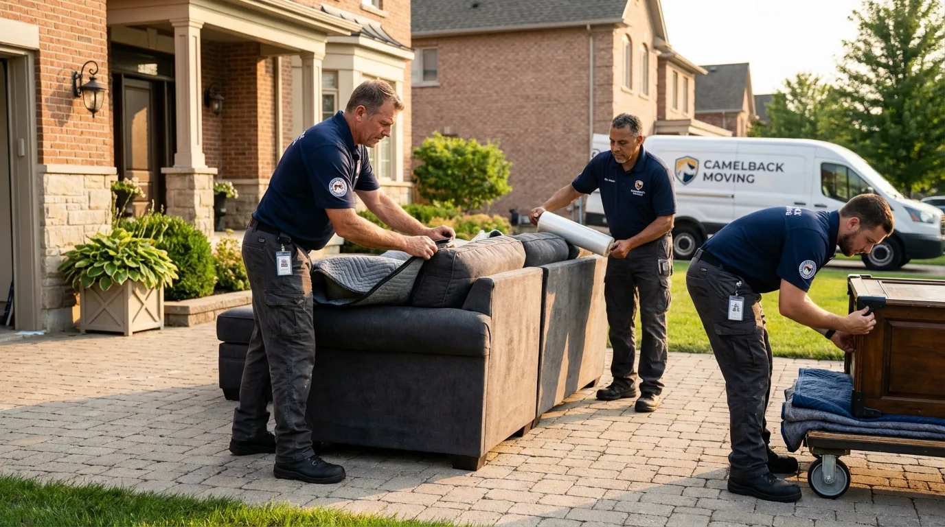 Large estate moving crew wrapping furniture in Cohoes, NY